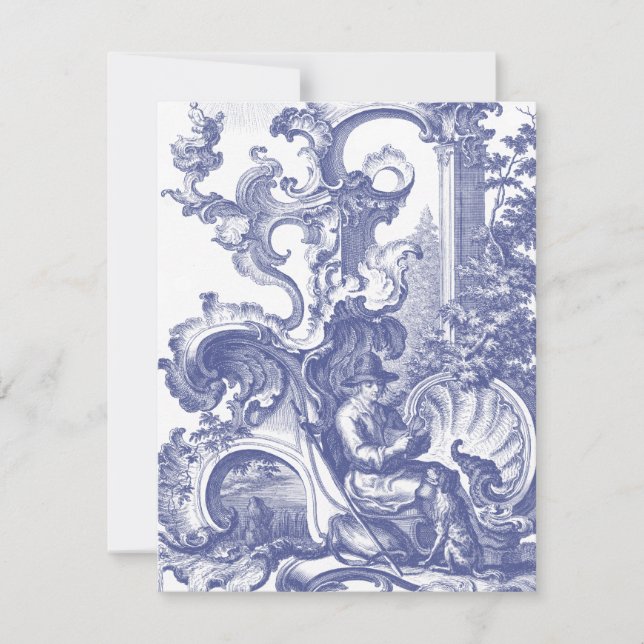 Elegantes Blue Baroque Einladung (Vorderseite)