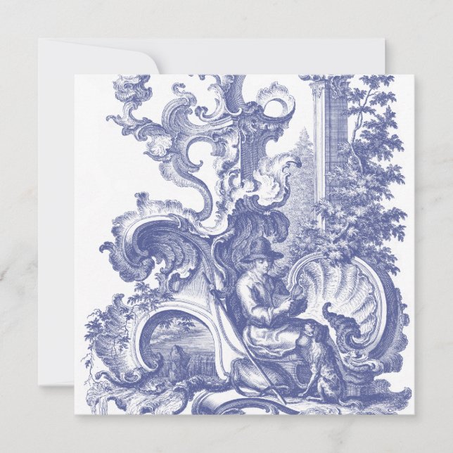 Elegantes Blue Baroque Einladung (Vorderseite)