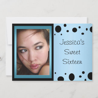 Elegantes Blue Black Spots Foto Sweet 16 Einladung