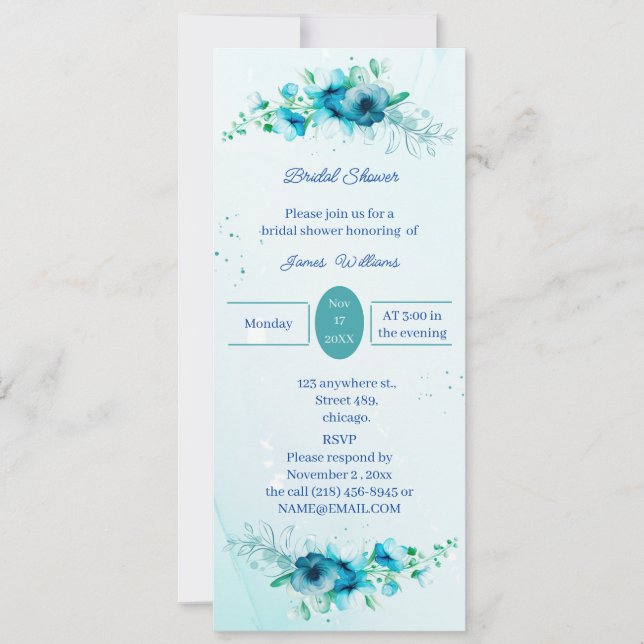 Elegantes Blue Blume Personalisiertes Brautparty Einladung (Vorderseite)