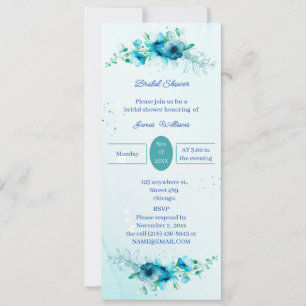 Elegantes Blue Blume Personalisiertes Brautparty Einladung