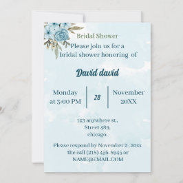 Elegantes Blue Blume Personalisiertes Brautparty Einladung