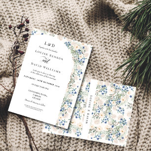 Elegantes Blue & Blush Blues Hochzeitsempfang Einladung