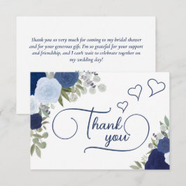 Elegantes Blue Boho Chic Rose Brautparty Dankeskarte