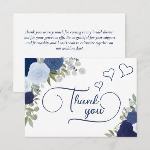 Elegantes Blue Boho Chic Rose Brautparty Dankeskarte