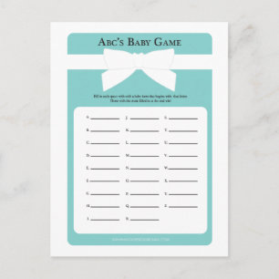 Elegantes Blue Bow ABCs Baby Shower Game Einladungspostkarte