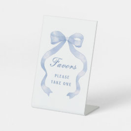 Elegantes Blue Bow Favors Pedestal Sign Sockelschild