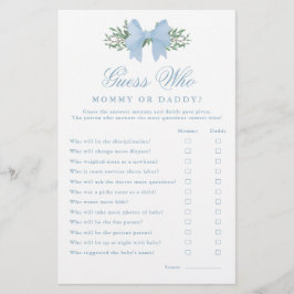 Elegantes Blue Bow Guess Who Baby Shower Game