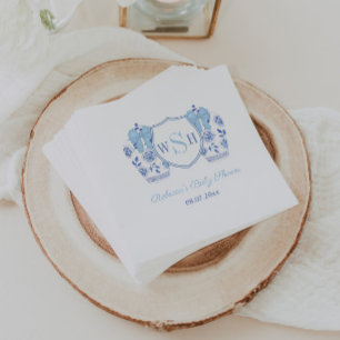 Elegantes Blue Bow Monogram Boy Baby Shower Party Serviette