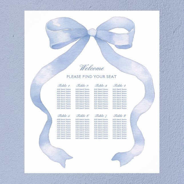 Elegantes Blue Bow Seating Chart Poster (Von Creator hochgeladen)