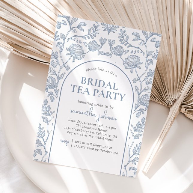 Elegantes Blue Brautparty Tea Party Einladung (Von Creator hochgeladen)