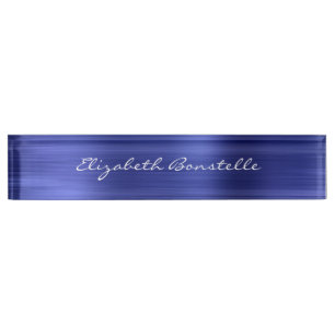 Elegantes Blue Brushed Metal Foil Handwriting Namensplakette