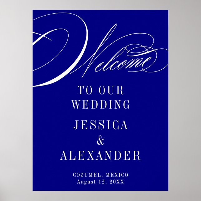 Elegantes Blue Calligraphy Wedding Welcome Sign Poster (Vorne)