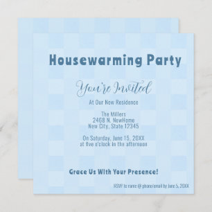 Elegantes Blue Checkered Housewarming Party Einlad Ankündigung