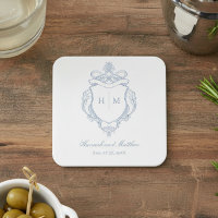 Elegantes Blue Chinoiserie Bird Wappen Hochzeit