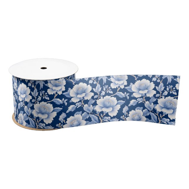 Elegantes Blue Chinoiserie Brautparty Satinband (Spule)