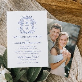 Elegantes Blue Chinoiserie Foto Hochzeit Einladung