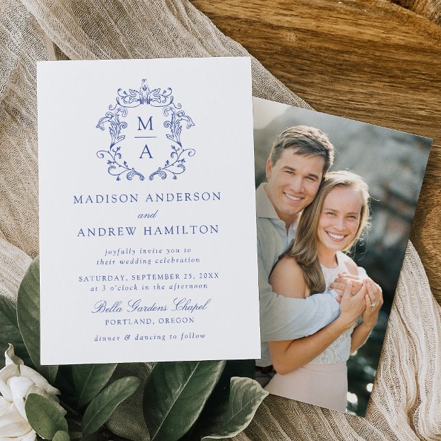 Elegantes Blue Chinoiserie Foto Hochzeit Einladung (Von Creator hochgeladen)