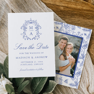 Elegantes Blue Chinoiserie Foto Hochzeit Save The Date