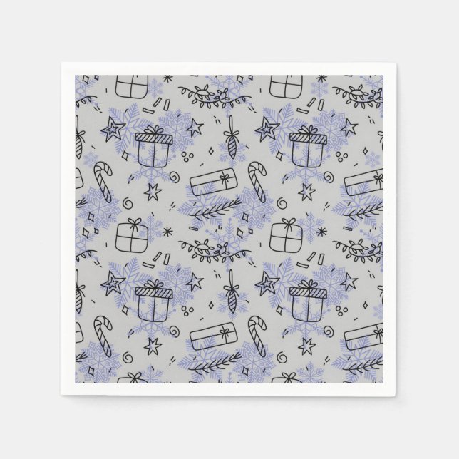 Elegantes Blue Christmas Doodles Muster Serviette (Vorderseite)