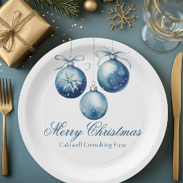Elegantes Blue Christmas Ornaments Company Party Pappteller