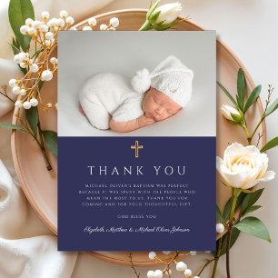 Elegantes Blue Cross Baptism Foto Dankeskarte