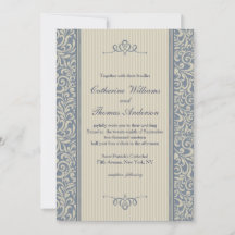 Elegantes Blue Damask Muster Einladung Hochzeit