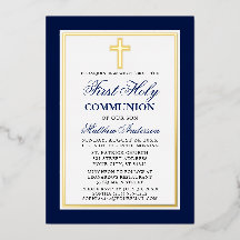 Elegantes Blue First Holy Communion Cross Gold
