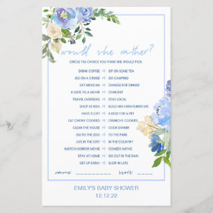 Elegantes Blue Floral Baby Shower Game gedruckt