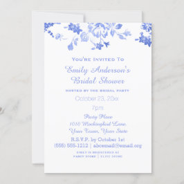 Elegantes Blue Floral Brautparty Einladung