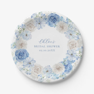 Elegantes Blue Floral Brautparty Pappteller
