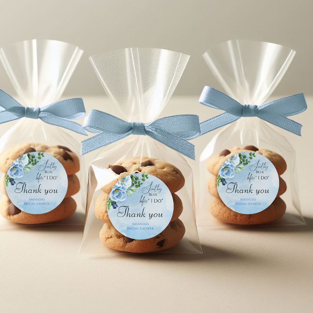 Elegantes Blue Floral Brautparty Runder Aufkleber (Von Creator hochgeladen)