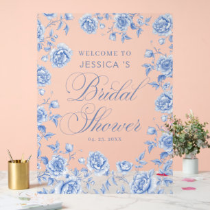 Elegantes Blue Floral Brautparty Willkommen Acrylschild