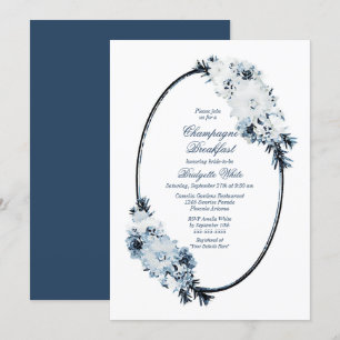Elegantes Blue Floral Champagne Frühstück Einladung