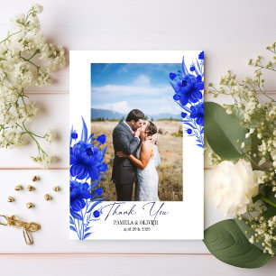 Elegantes Blue Floral Foto Dankeskarte