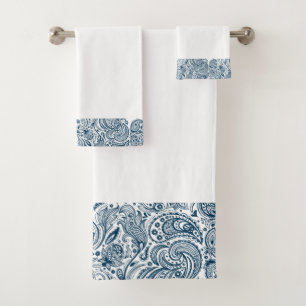 Elegantes Blue Floral Paisley Vogelbeobachter Bade Badhandtuch Set