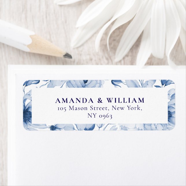 Elegantes Blue Floral Return Address Label (Insitu)