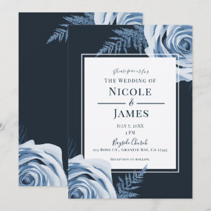 Elegantes Blue Floral Rose Shabby Chic Hochzeit Einladung