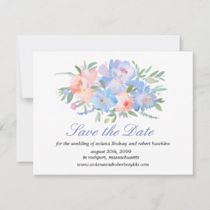 Elegantes Blue Floral Save the Date Card Foto