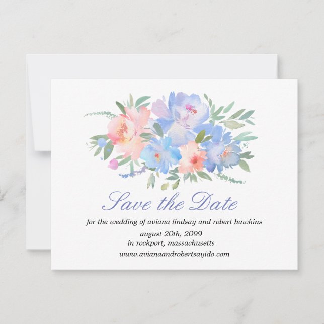 Elegantes Blue Floral Save the Date Card Foto (Vorderseite)
