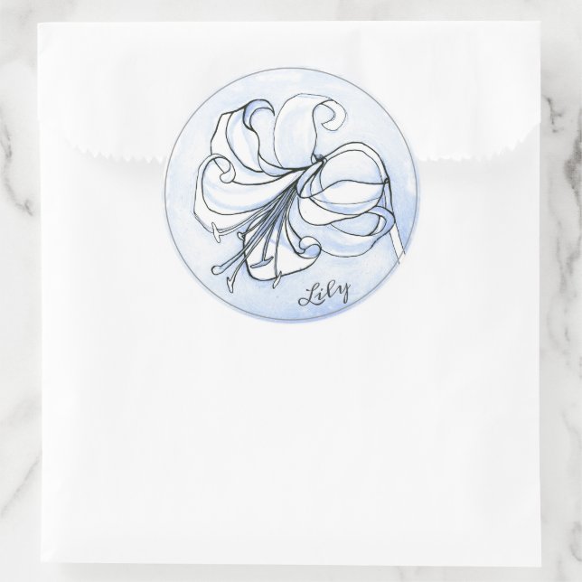 Elegantes Blue Floral Template mit Namen ・ Lily Ar Runder Aufkleber (Tasche)