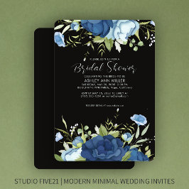 Elegantes Blue Floral Wedding Brautparty Einladung
