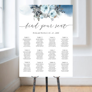 Elegantes Blue Floral Wedding Chart Sign Poster