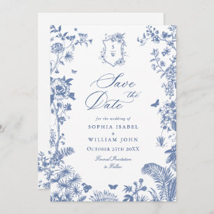 Elegantes Blue French Garden Floral Wedding Foto Save The Date