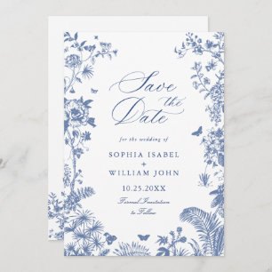 Elegantes Blue French Garden Floral Wedding Foto Save The Date