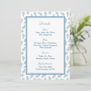 Elegantes Blue Garden Wedding Bar Menu Signatur