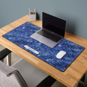 Elegantes Blue Gem Shimmer Muster Monogramm Schreibtischunterlage