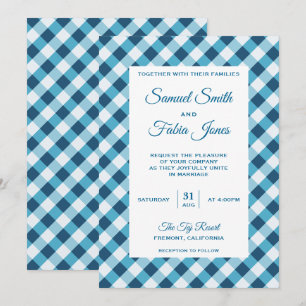 Elegantes Blue Gingham Pattern Hochzeit Einladung