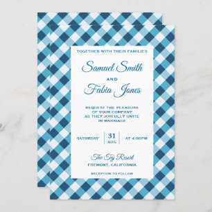 Elegantes Blue Gingham Pattern Hochzeit Einladung