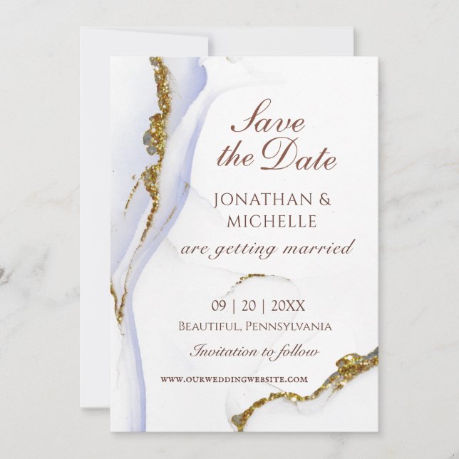 Elegantes Blue Gold Abstrakt Inspiration Hochzeit Save The Date (Vorderseite)